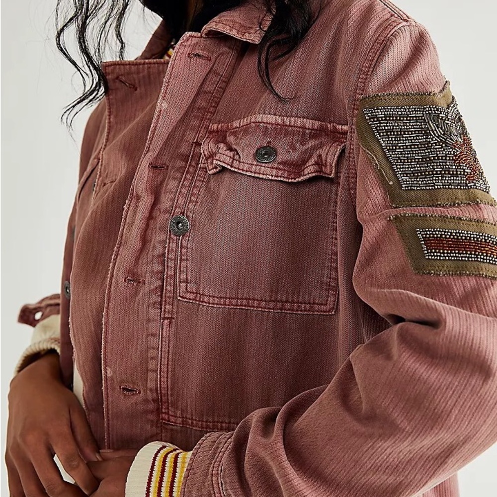 Free people distressed, embellished military/army shirt/jacket